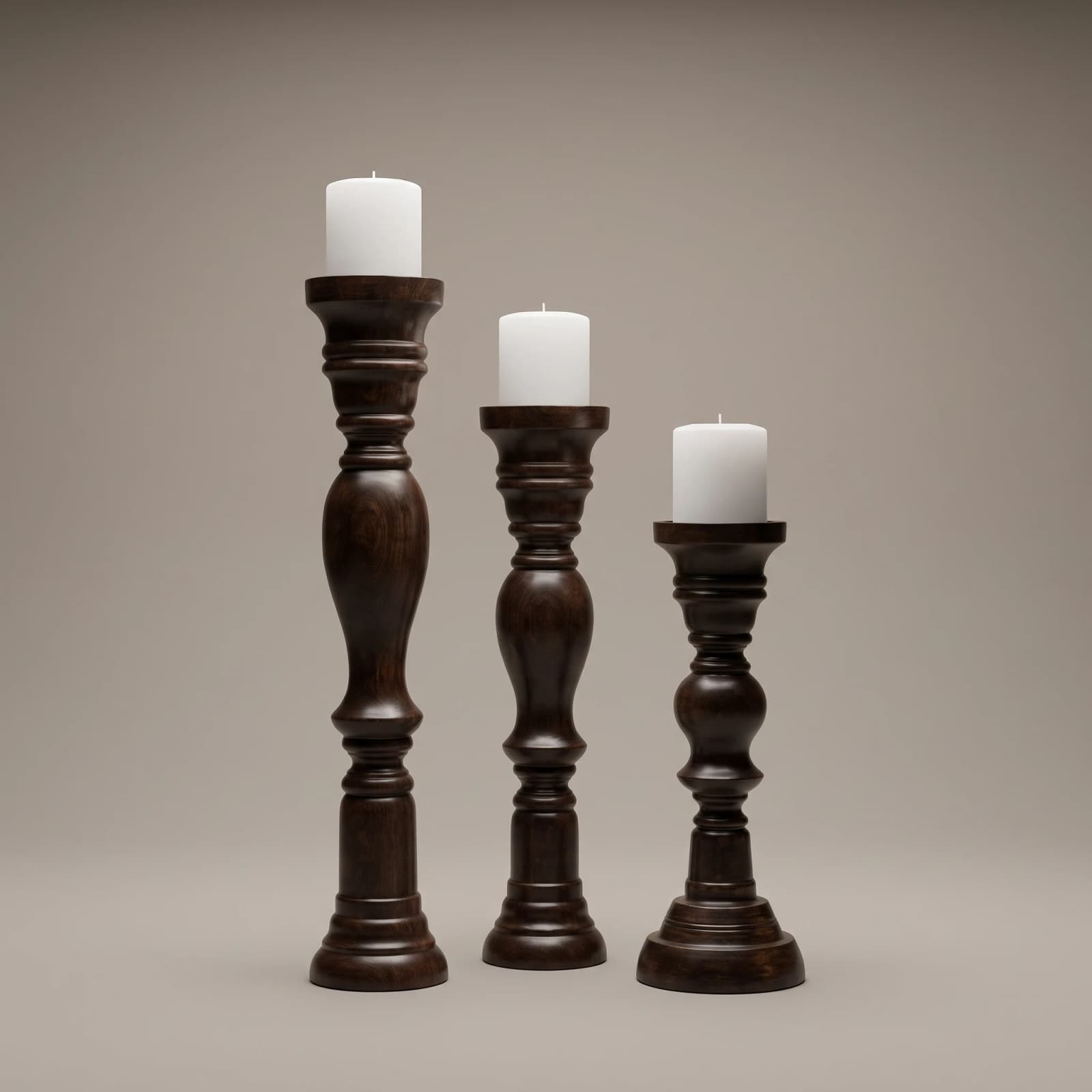 Tall Pillar Wooden Candle Holder {Set of 3} 4