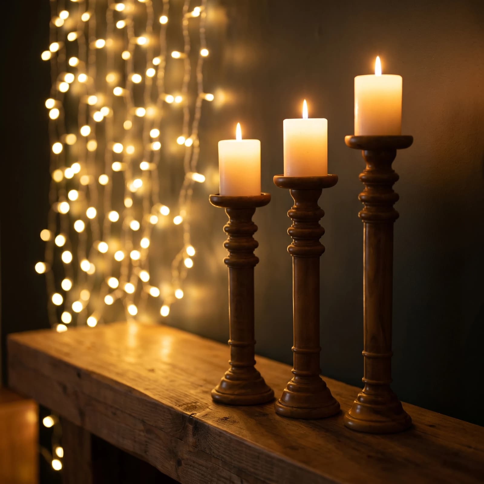 Tall Wood Pillar Candlestick Holder (Set of 3) 4