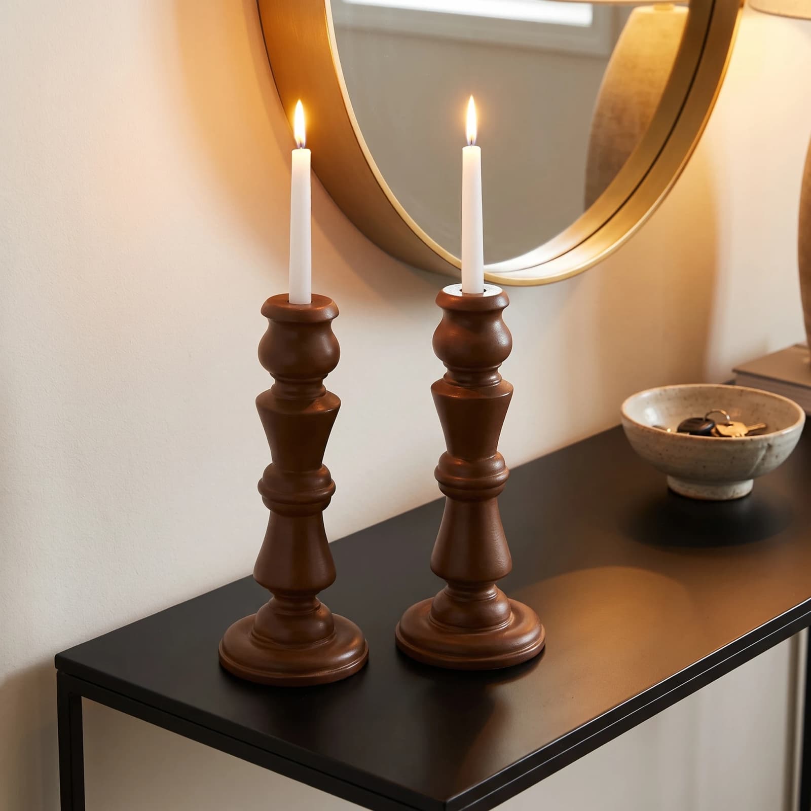 Two Classic Wooden Candle Holders 2