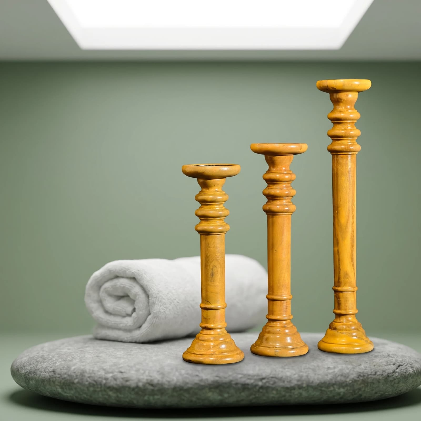 Tall Wood Pillar Candlestick Holder (Set of 3) 5