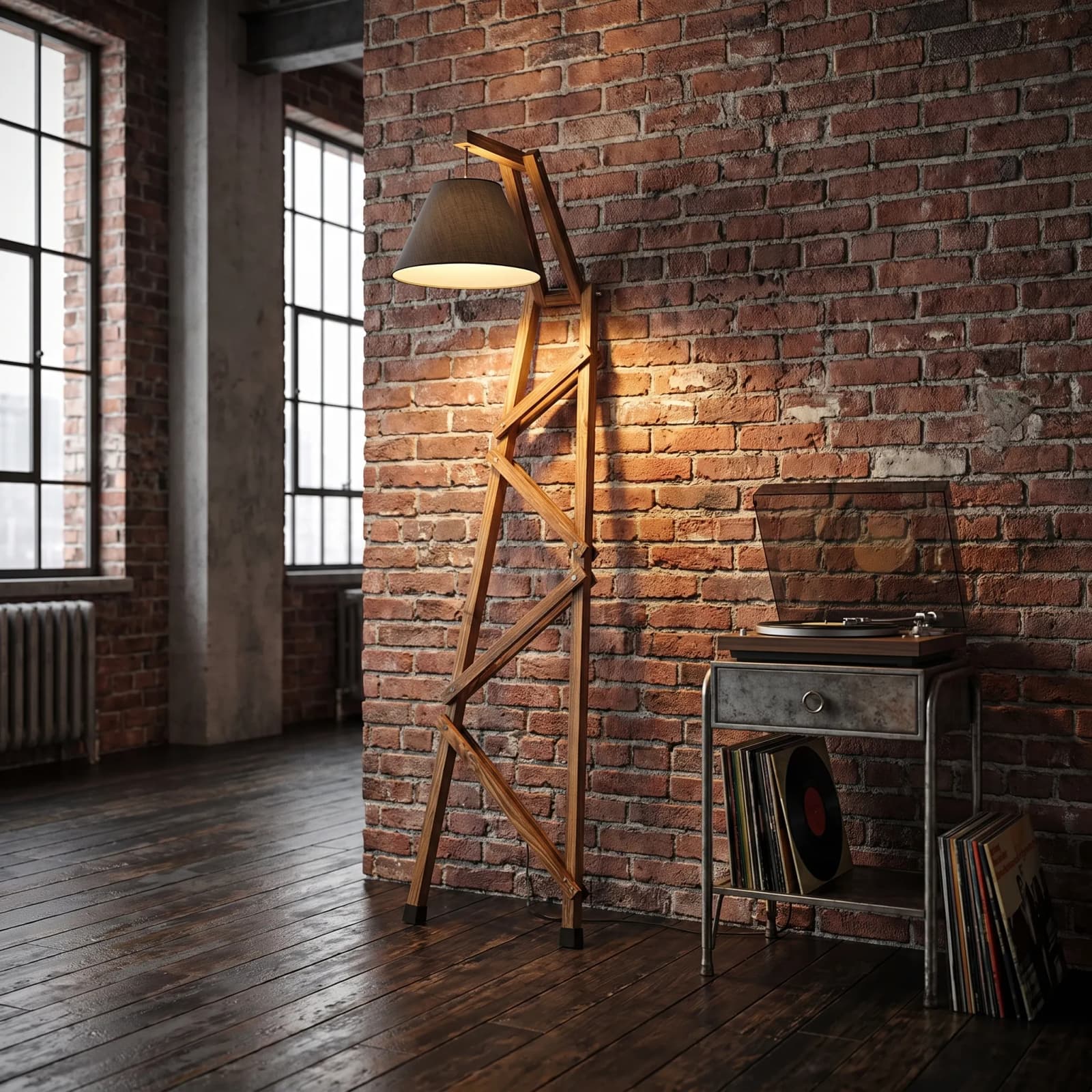 Wall Leaning Standing Floor Wooden Lamp 4