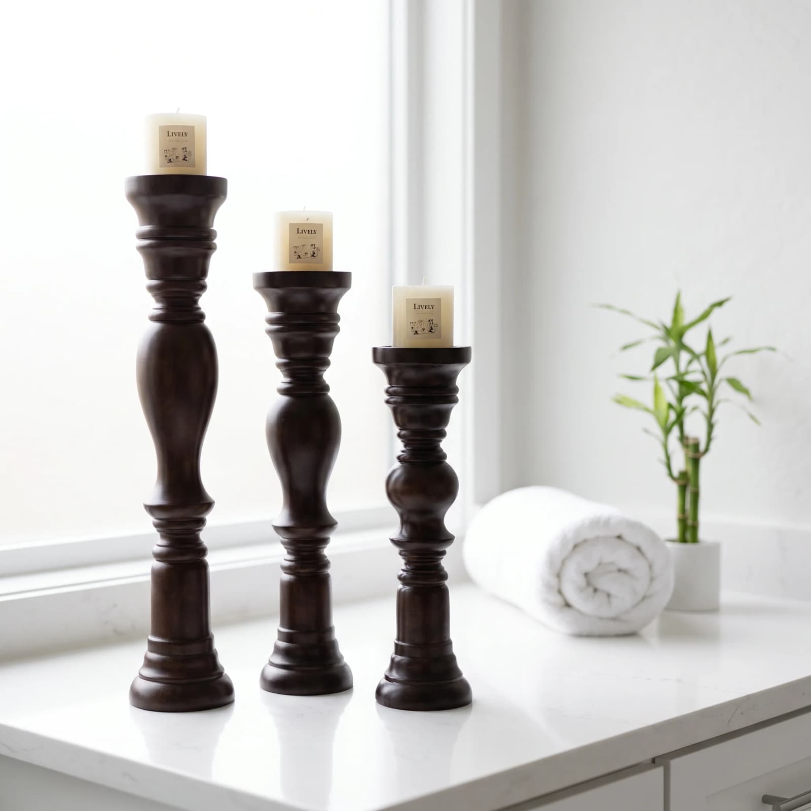 Tall Pillar Wooden Candle Holder {Set of 3} 5