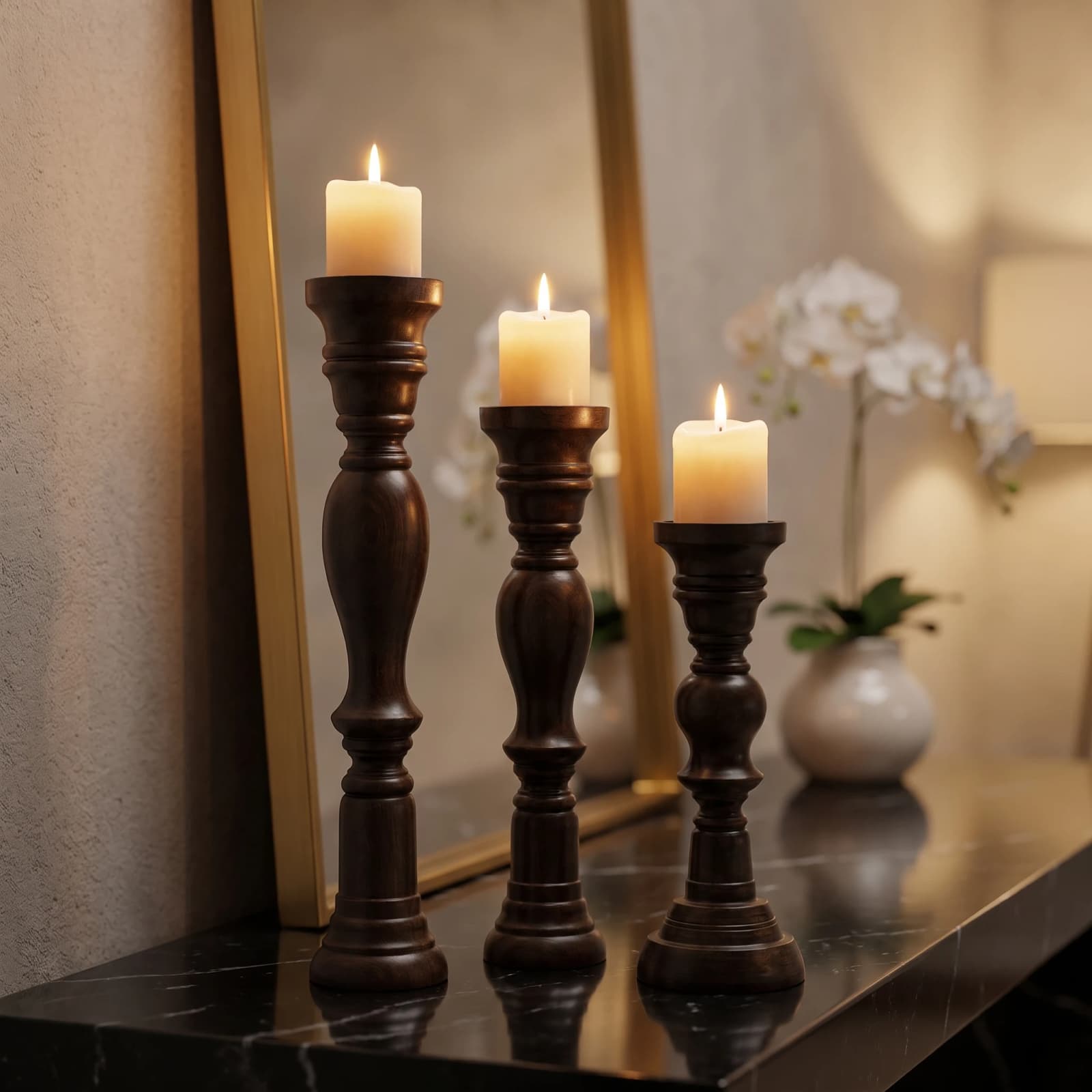 Tall Pillar Wooden Candle Holder {Set of 3} 3