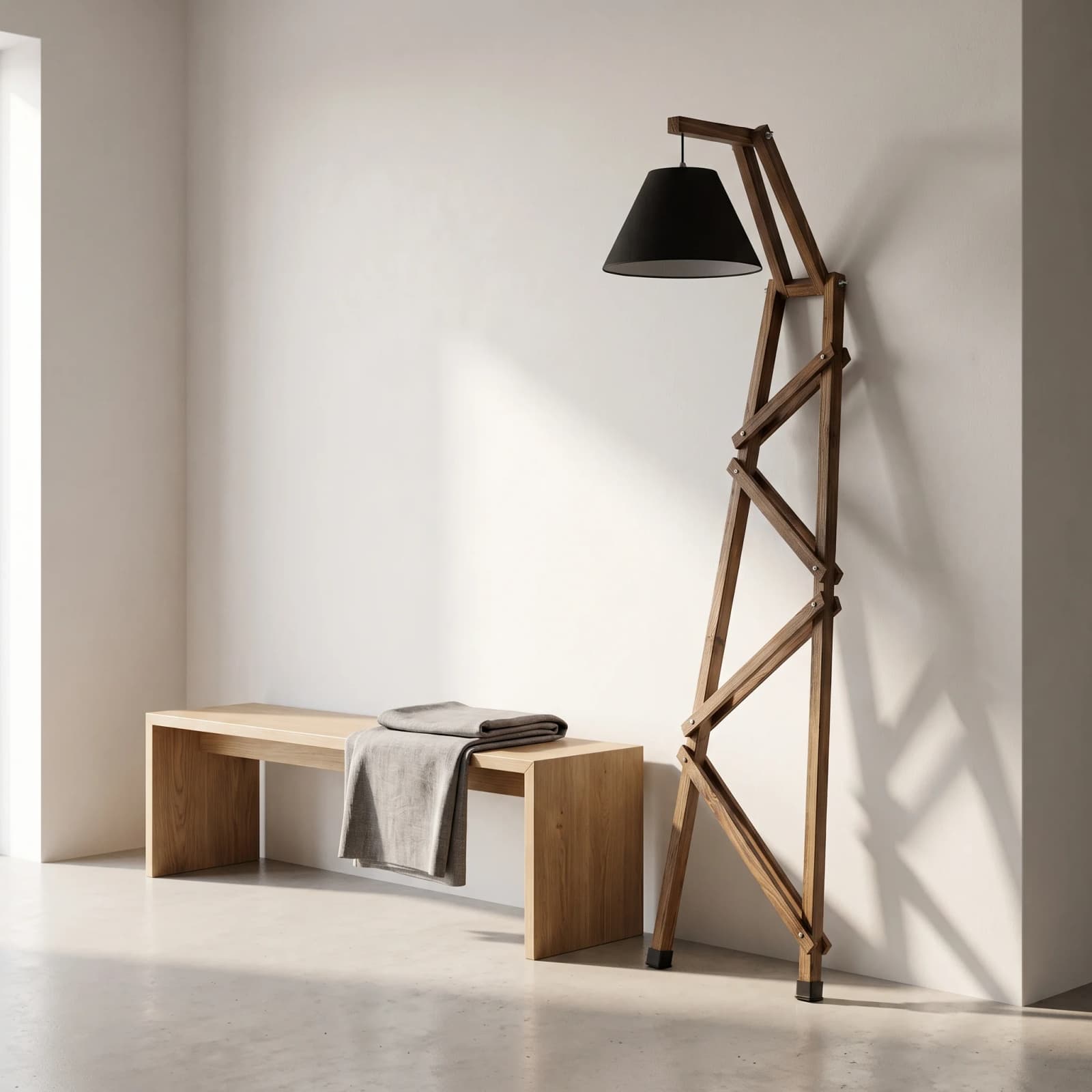 Wall Leaning Standing Floor Wooden Lamp view 1