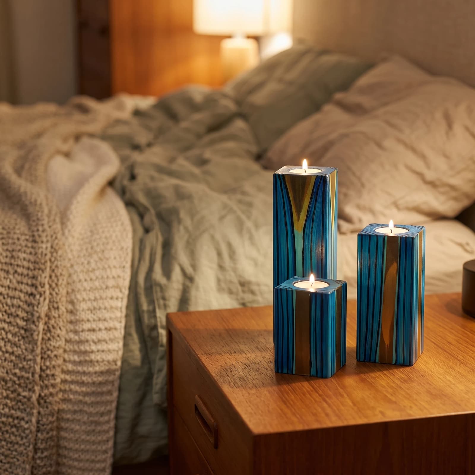 Abstract Geometric Wooden Tealight Holder Set (3-Piece) 6
