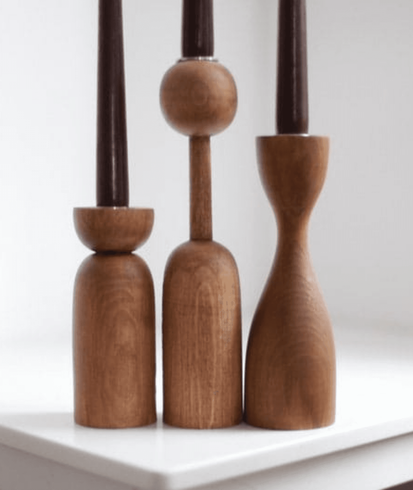 Primitive Wooden Candlestick Holder (Set of 3)