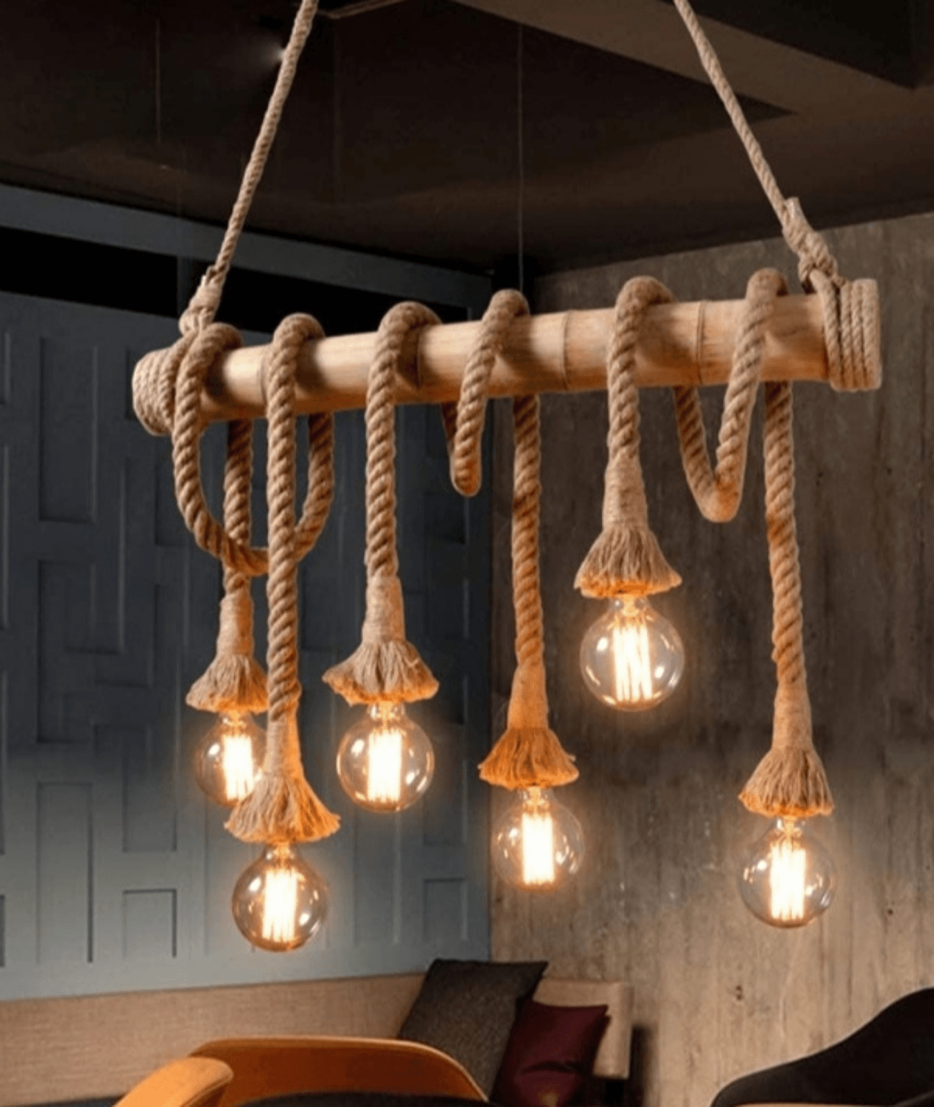 Rustic Vibes 4 Light Rope Chandelier by Lamp and Glow