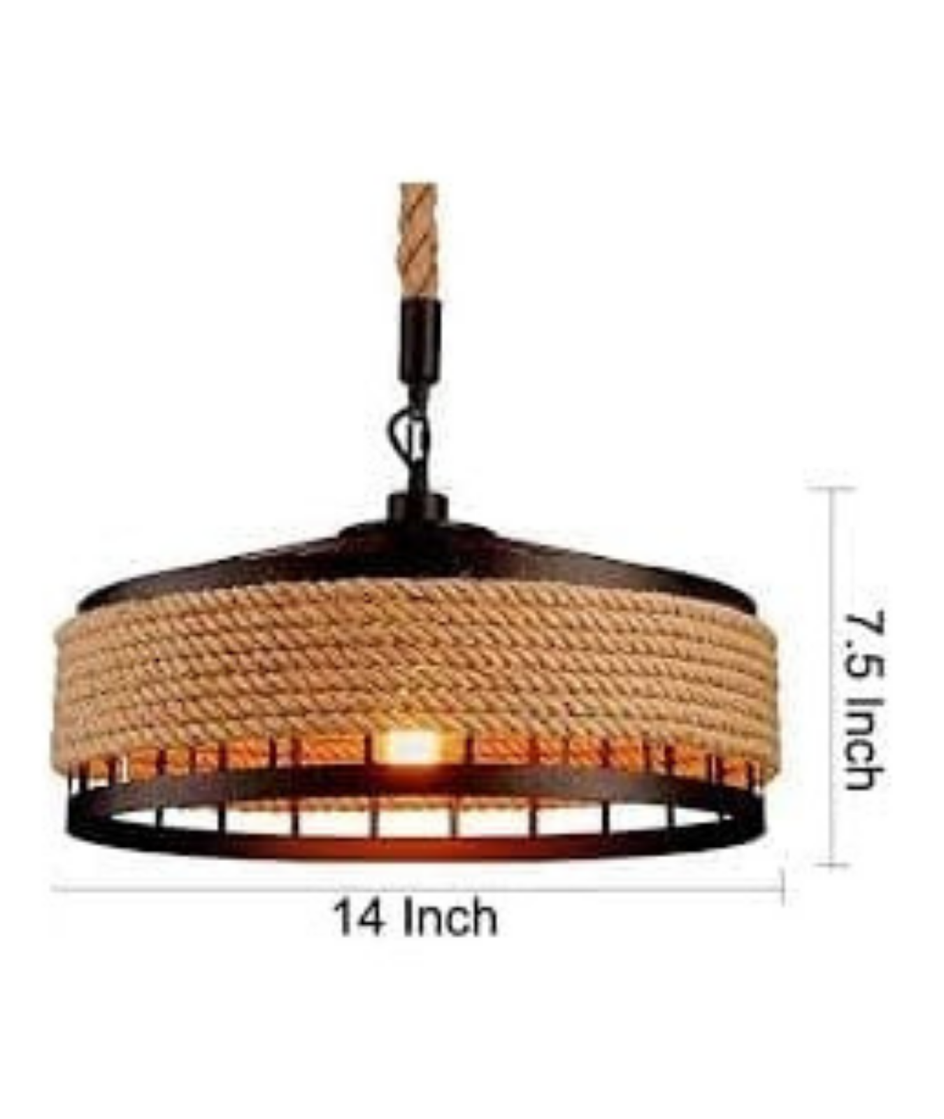 Hemp Rope Metal Hollow Pendant Light  14 inches wide and 7.5 inches long