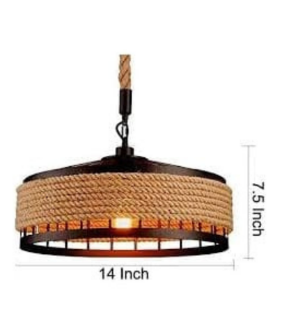 Hemp Rope Metal Hollow Pendant Light  14 inches wide and 7.5 inches long