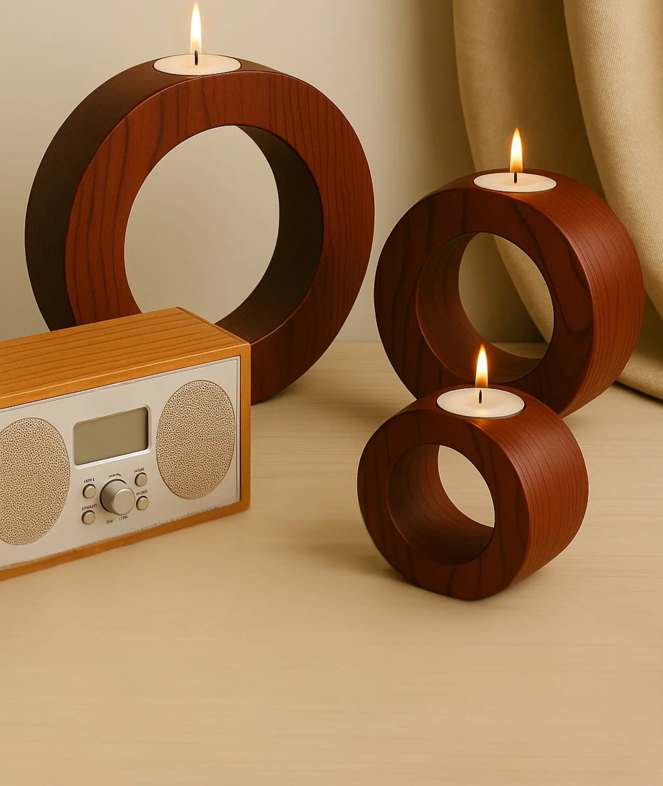 Concentric  Wooden Candle Holder
