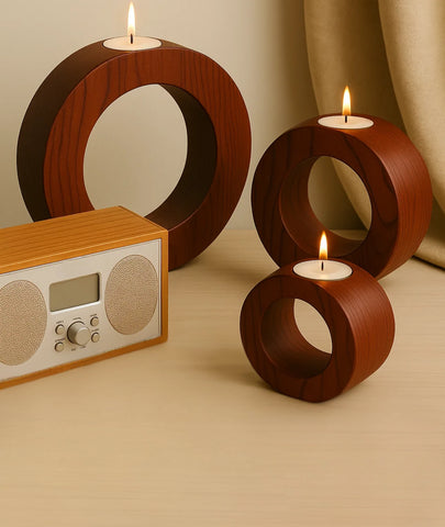 Concentric  Wooden Candle Holder