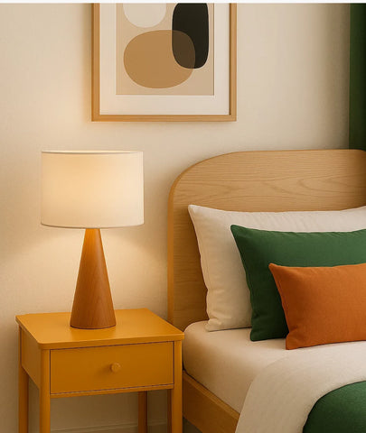 Oak Cone Shape Bedside Table Lamp