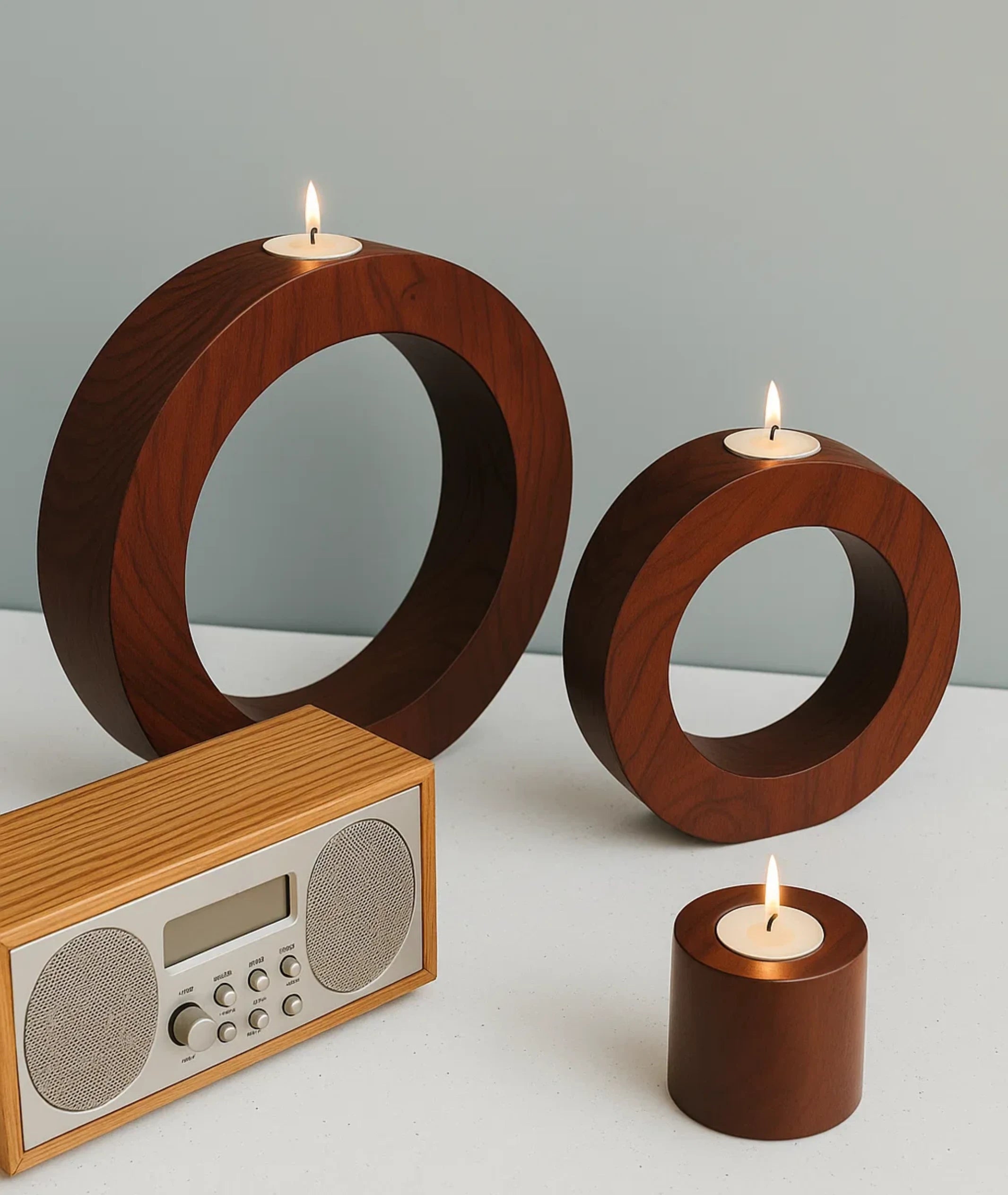 Concentric  Wooden Candle Holder