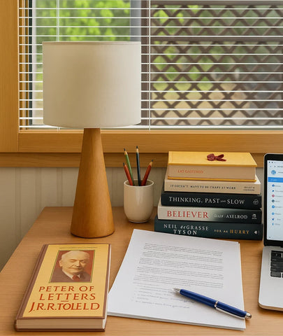 Oak Cone Shape Bedside Table Lamp