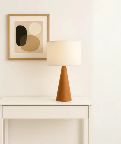 Oak Cone Shape Bedside Table Lamp