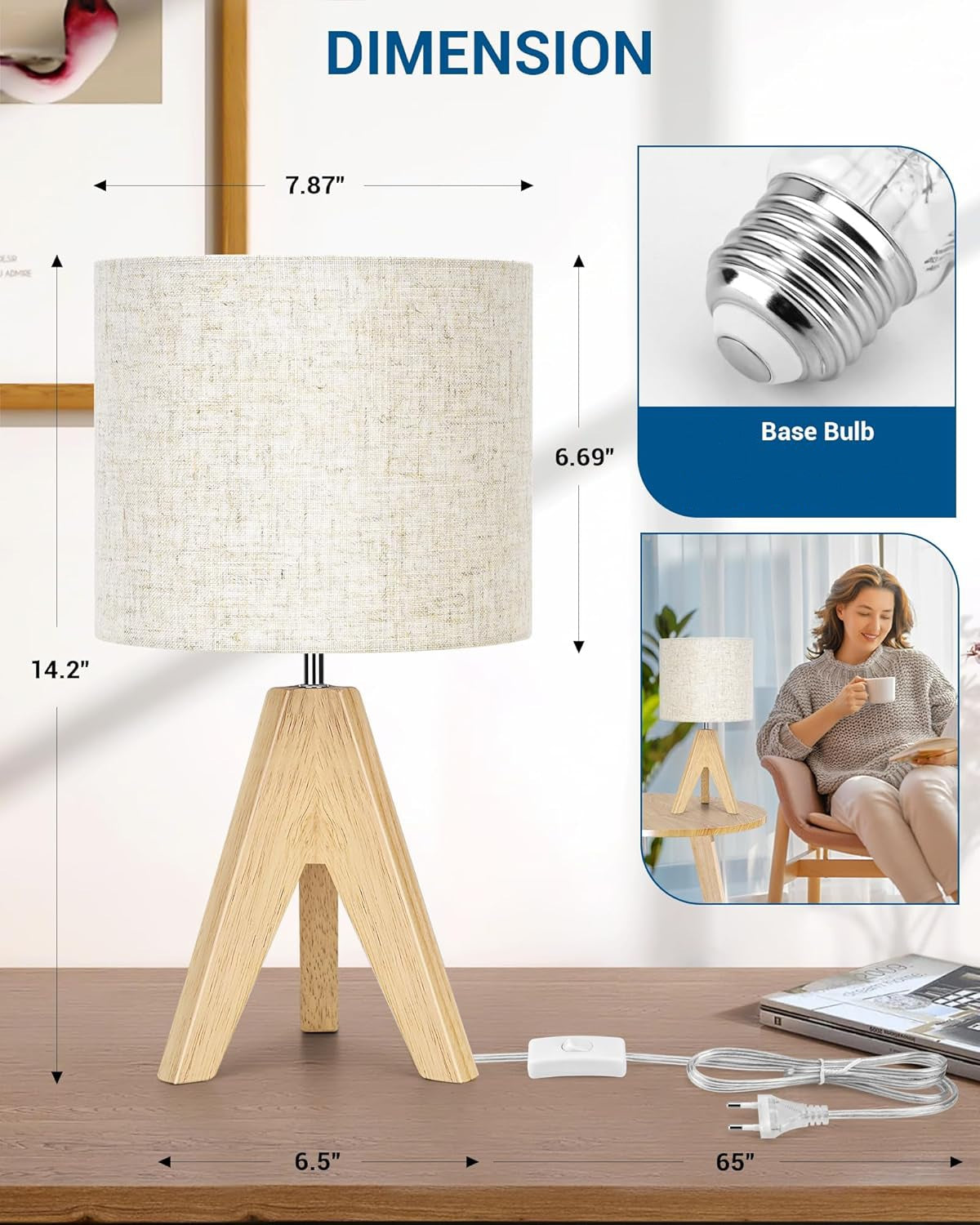 Dewenwils Tripod Wooden Lamp lampandglow.com 