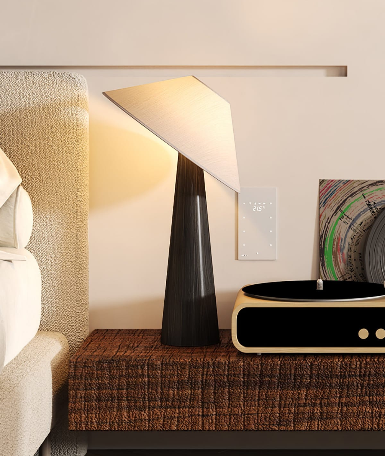 Tipped Hat Wooden Table Lamp 