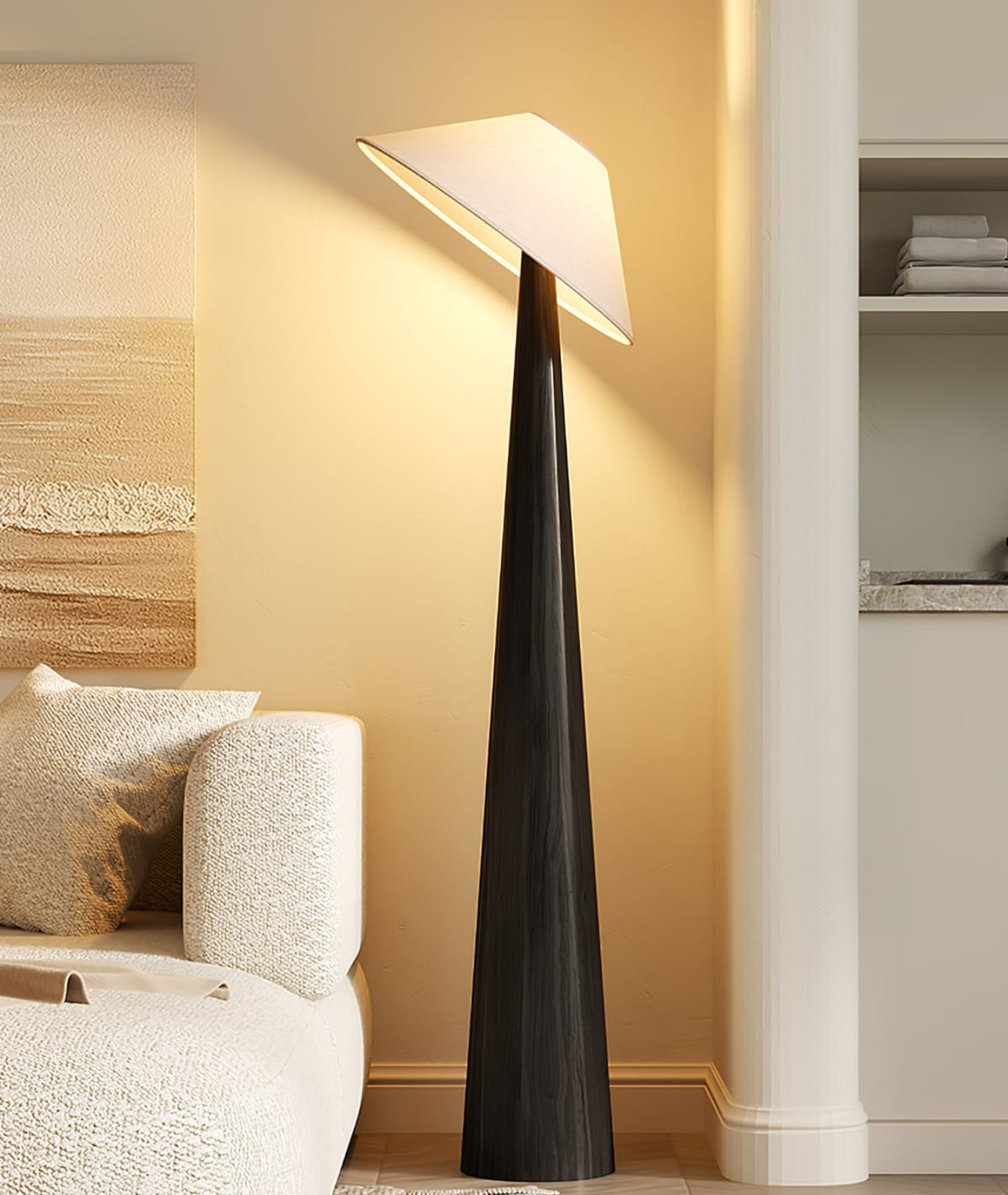 Tipped Hat Wooden Standing Floor Lamp