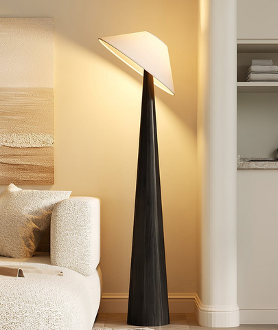 Tipped Hat Wooden Standing Floor Lamp