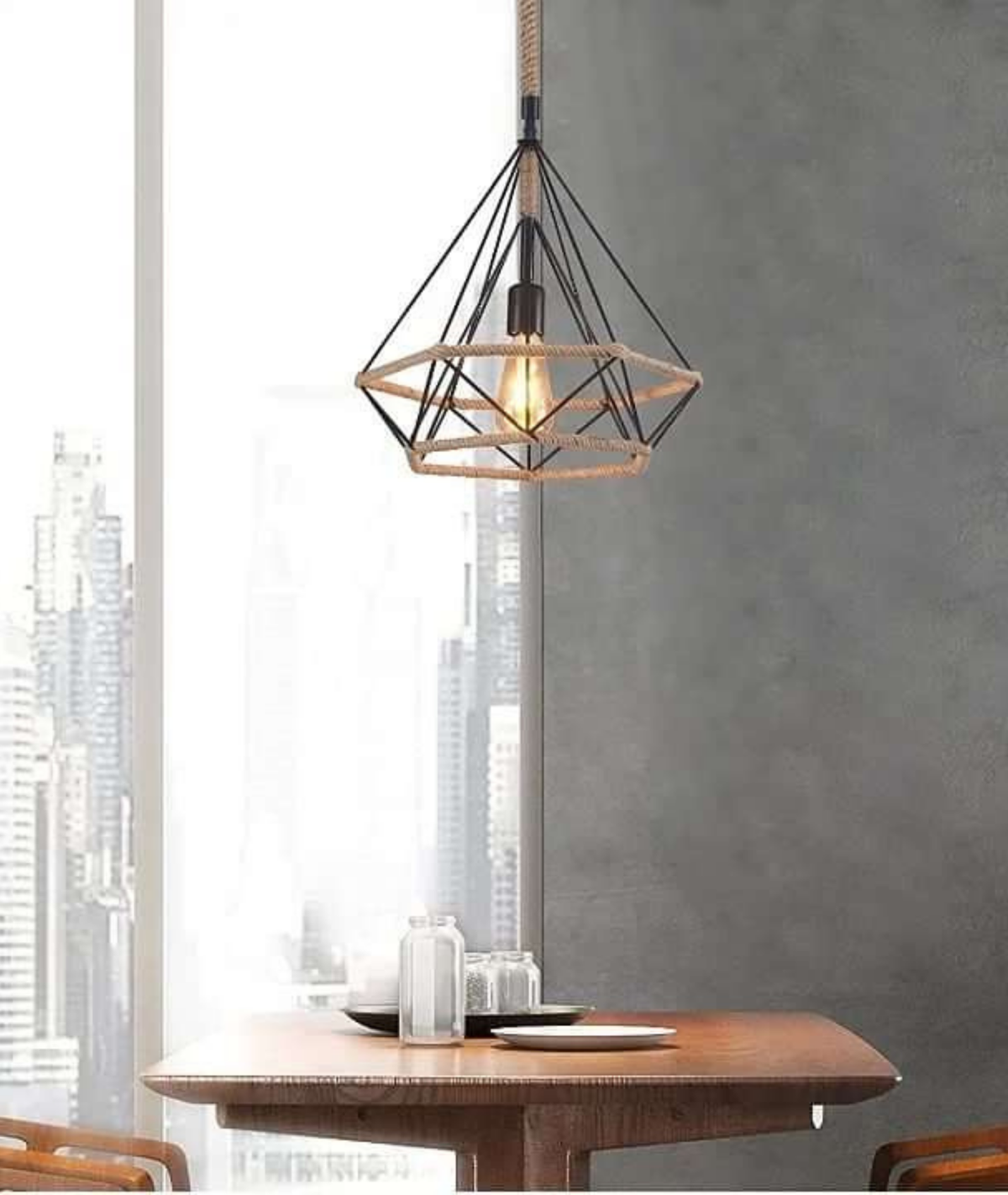 Hemp Rope Iron Wire Diamond Cage over Table