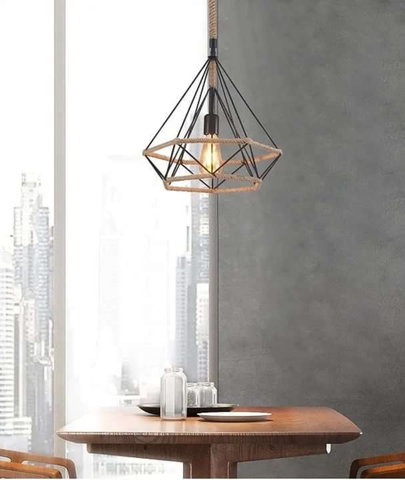 Hemp Rope Iron Wire Diamond Cage over Table