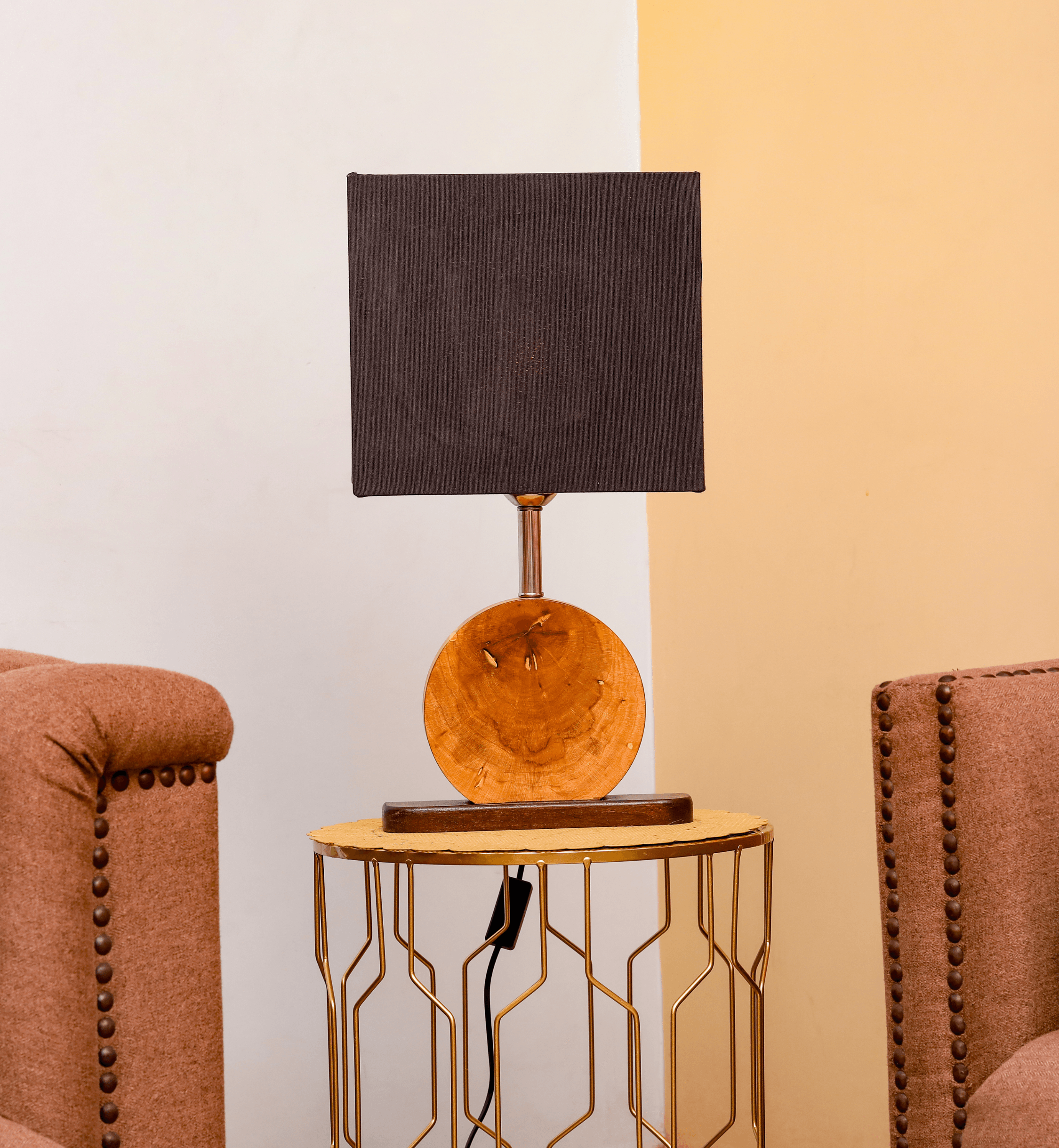 Moon Table Lamp / Large Round Wood Table Lamp by Lamp & Glow