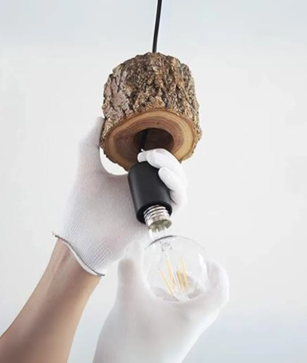 Fixing bulb in Wood Log Hanging Pendent Lamp