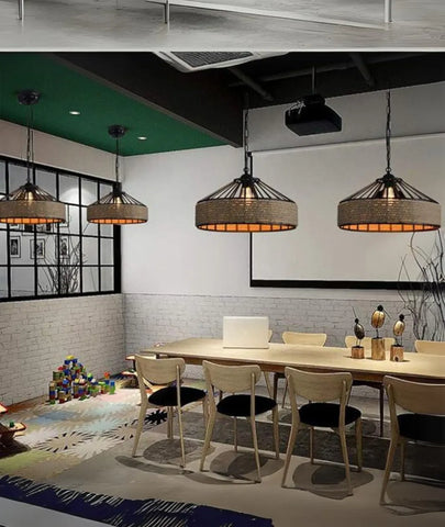 Hemp Rope Metal Hollow Pendant Light in dinning area