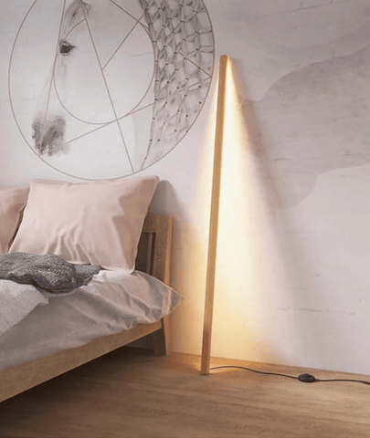 Nordic Vertical LED Wooden Standing Indoor Lamp with Bed