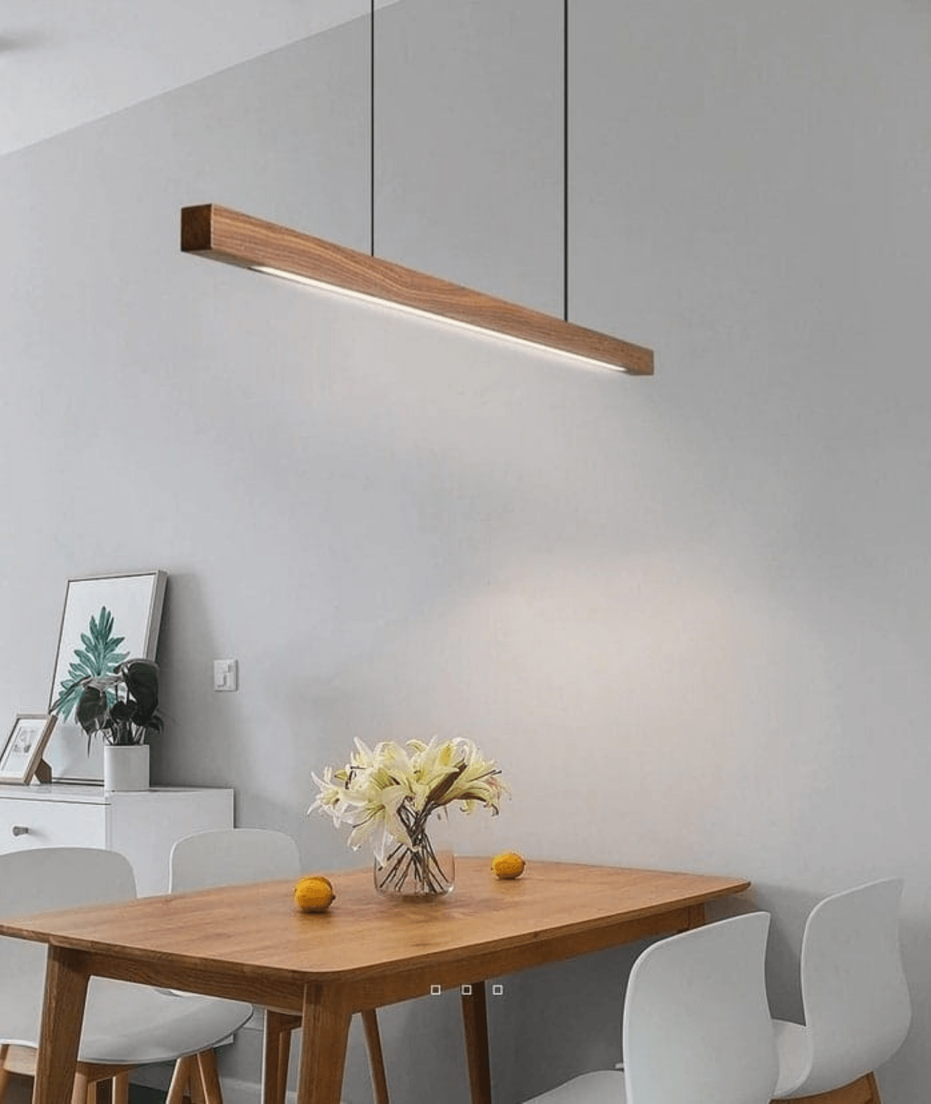 Linear LED Pendant Hanging Wooden Lamp over Table