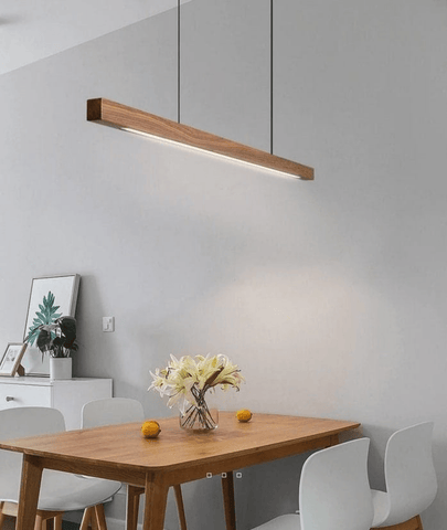 Linear LED Pendant Hanging Wooden Lamp over Table