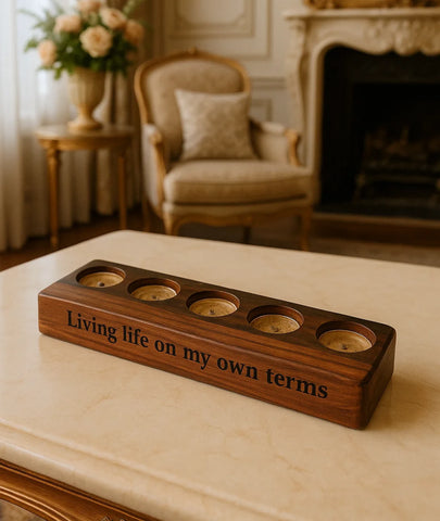 Carved Wooden Five Tealight Holder