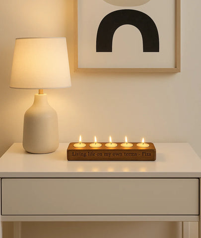 Carved Wooden Five Tealight Holder