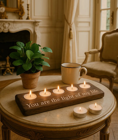 Carved Wooden Five Tealight Holder