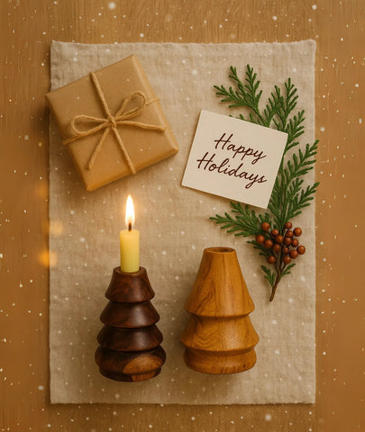 Cone-Shaped Wooden Candlestick Holders