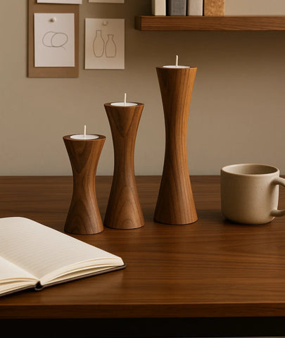 Geo Tapered Wooden Candlestick Holder