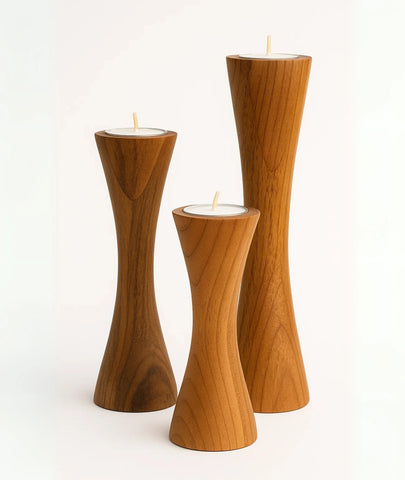 Geo Tapered Wooden Candlestick Holder