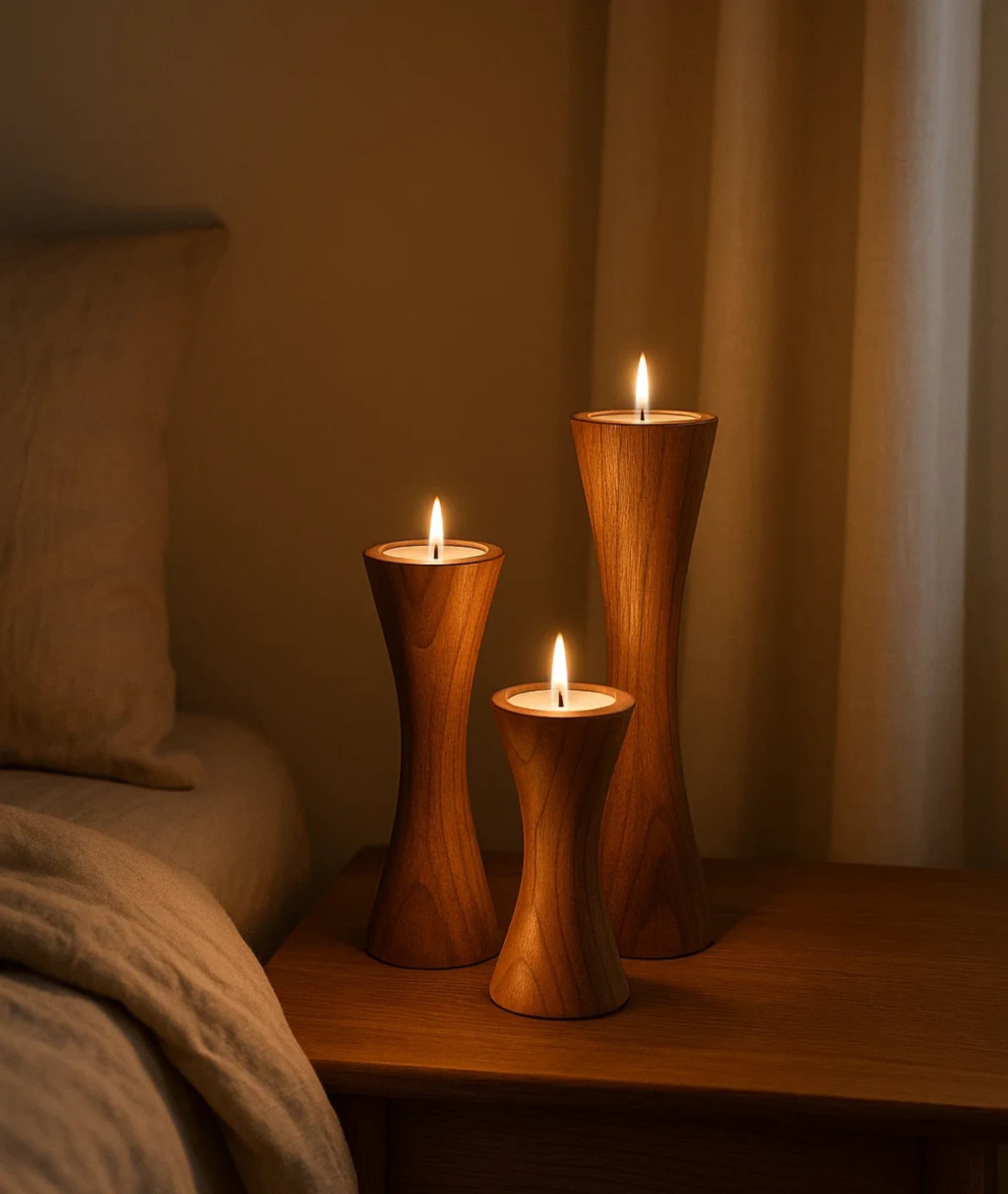 Geo Tapered Wooden Candlestick Holder