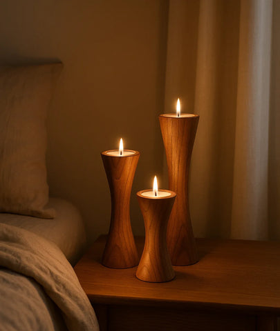 Geo Tapered Wooden Candlestick Holder