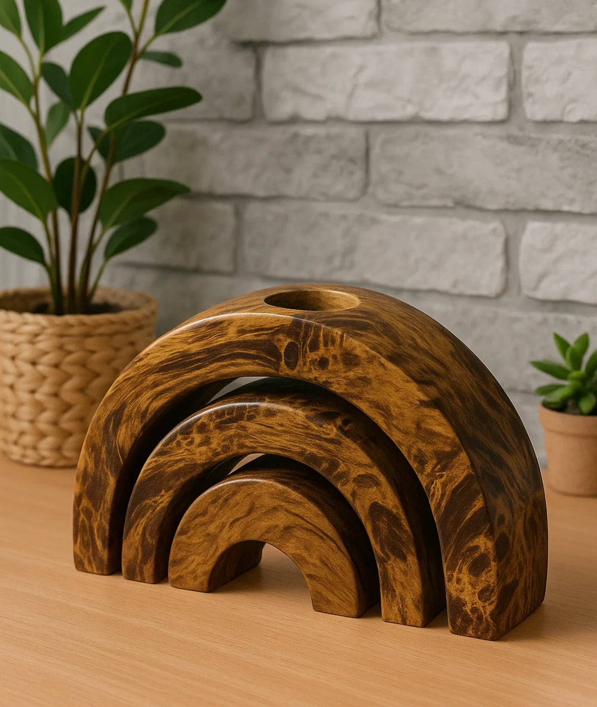 Handmade Decorative Wooden Tealight Holders Wood Half Set of 3