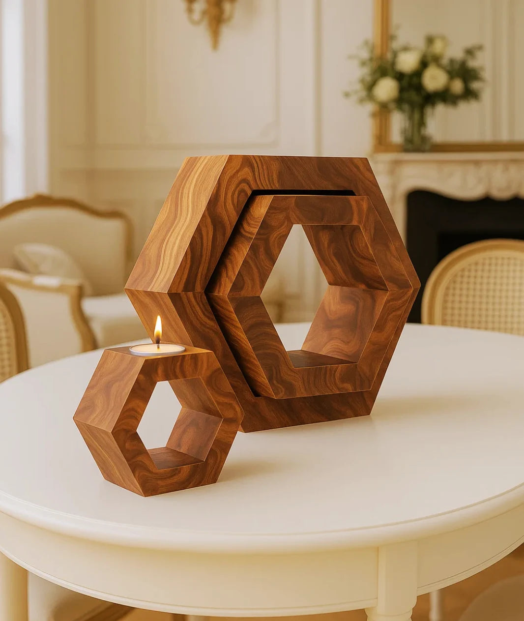 Hexagonal Shaped Modern Wooden Candle Holder