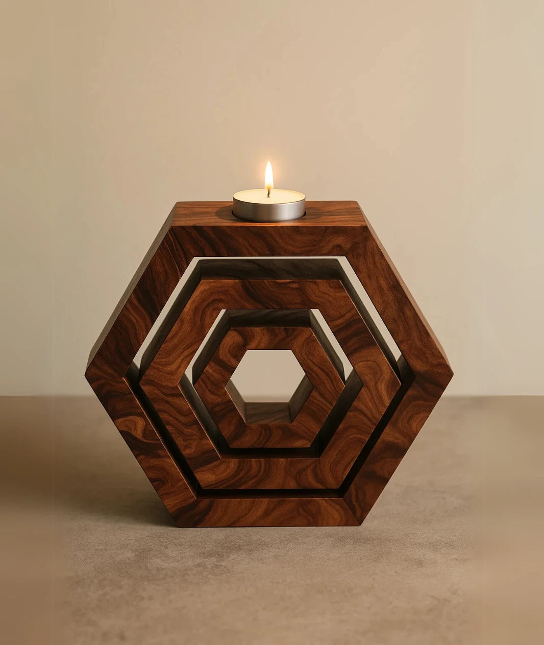 Hexagonal Shaped Modern Wooden Candle Holder