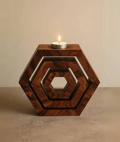Hexagonal Shaped Modern Wooden Candle Holder
