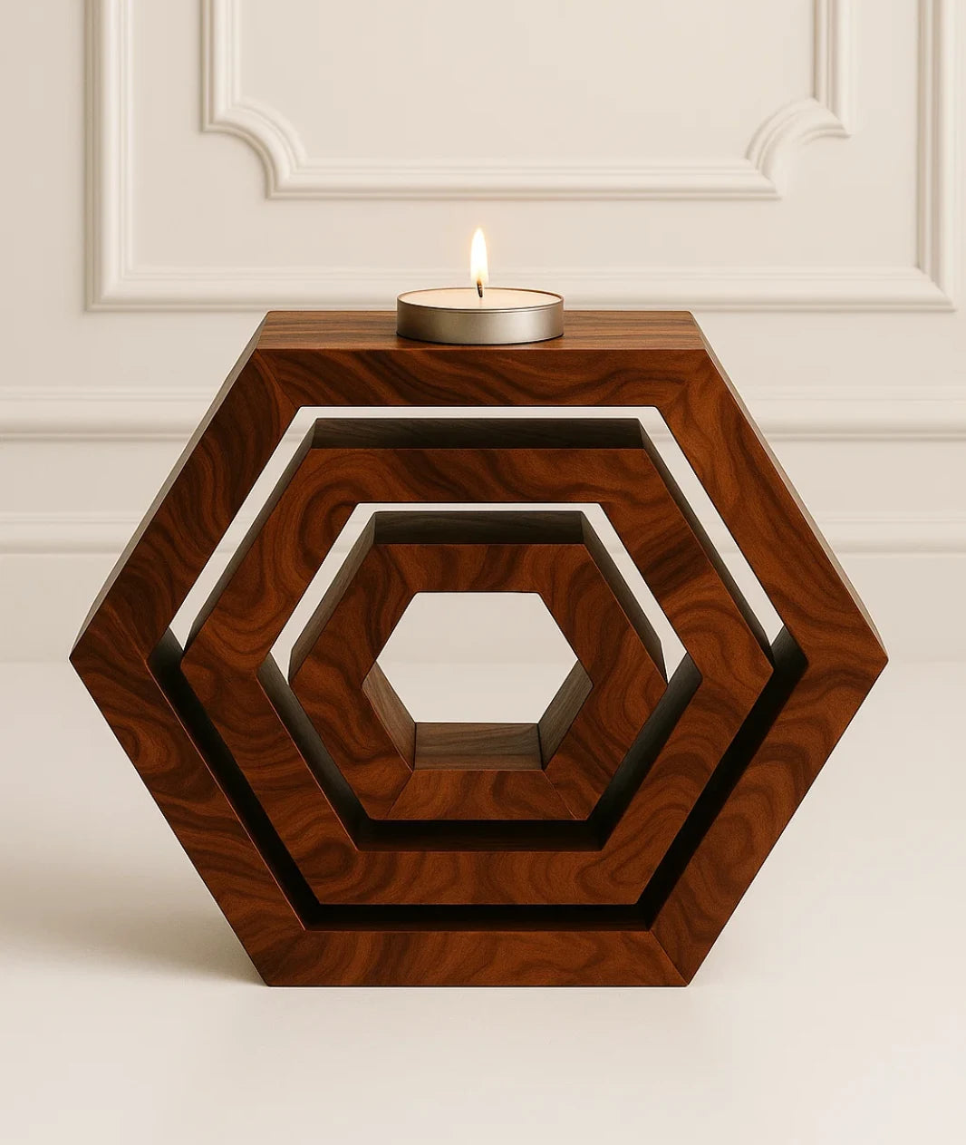 Hexagonal Shaped Modern Wooden Candle Holder