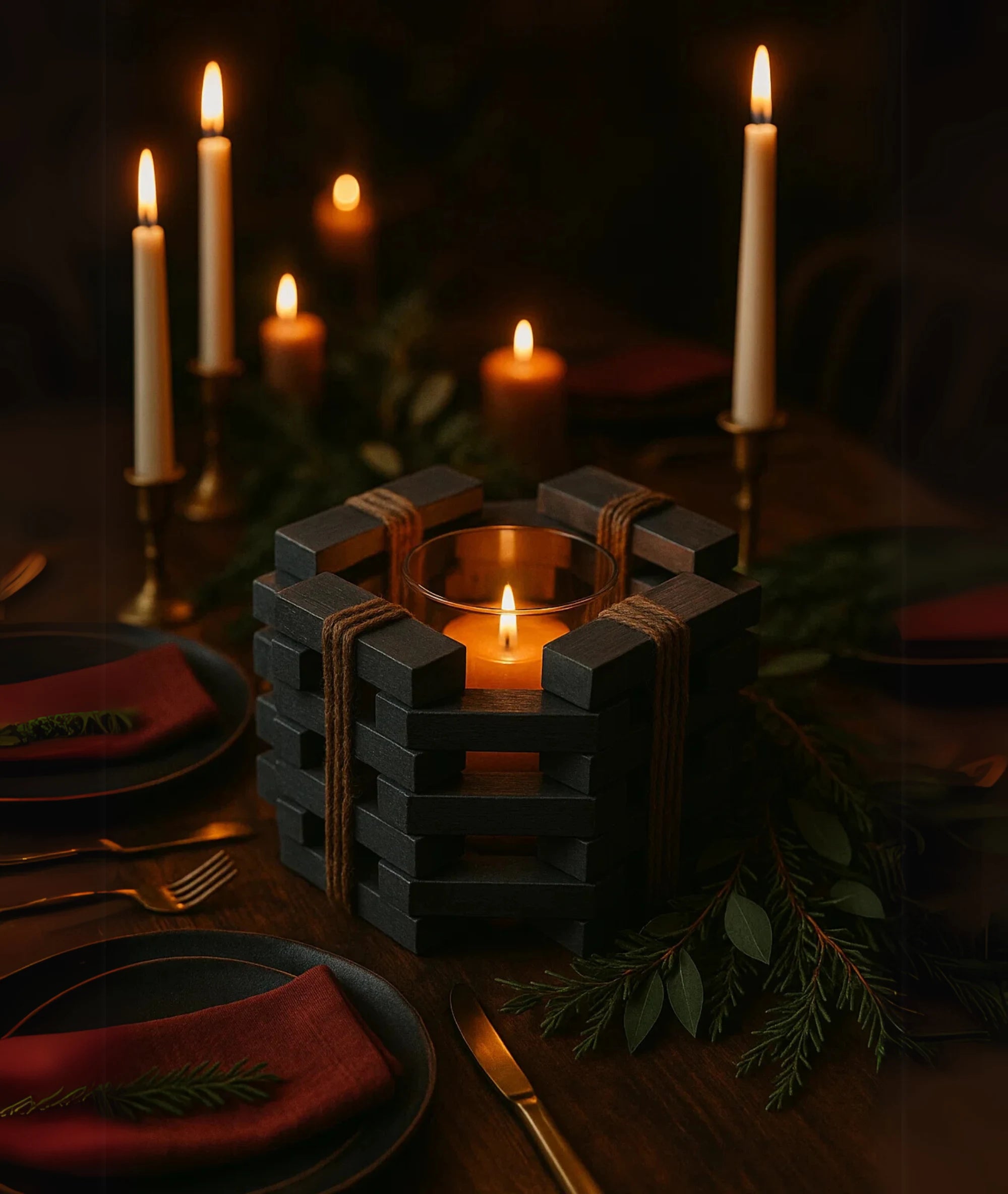 Interlocking Timber Wooden Tealight Holder