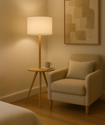 Modern Wooden Tripod Standing Lamp