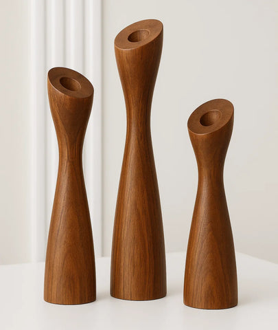 Tapered Silhouette Wooden Candle Holders