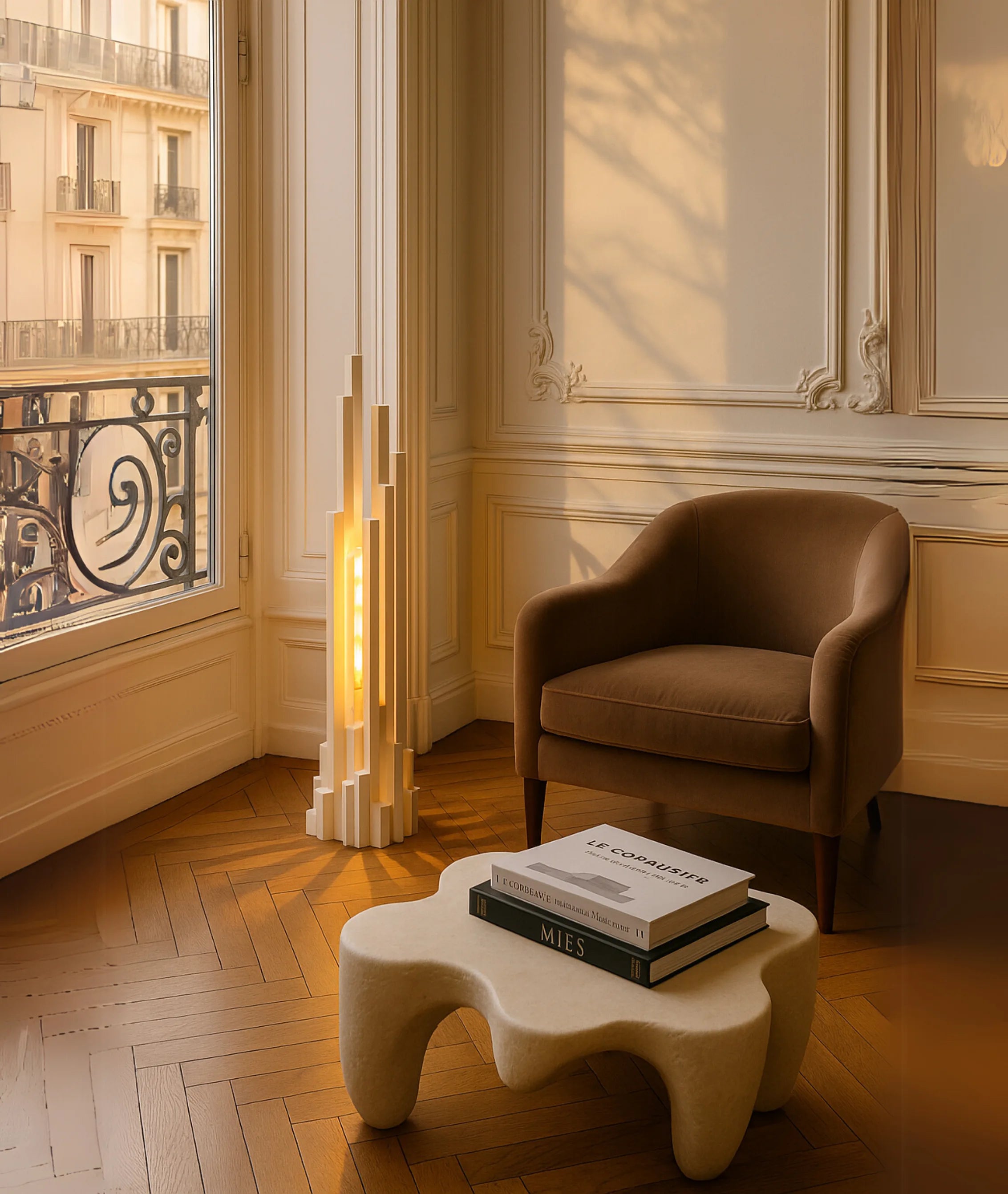 Sculpted Skyline Wooden Lamp