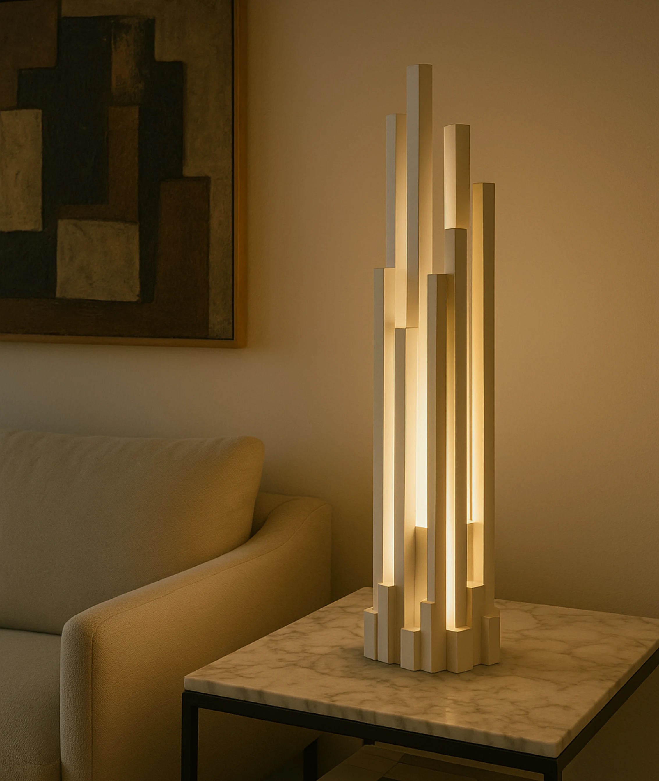 Sculpted Skyline Wooden Lamp