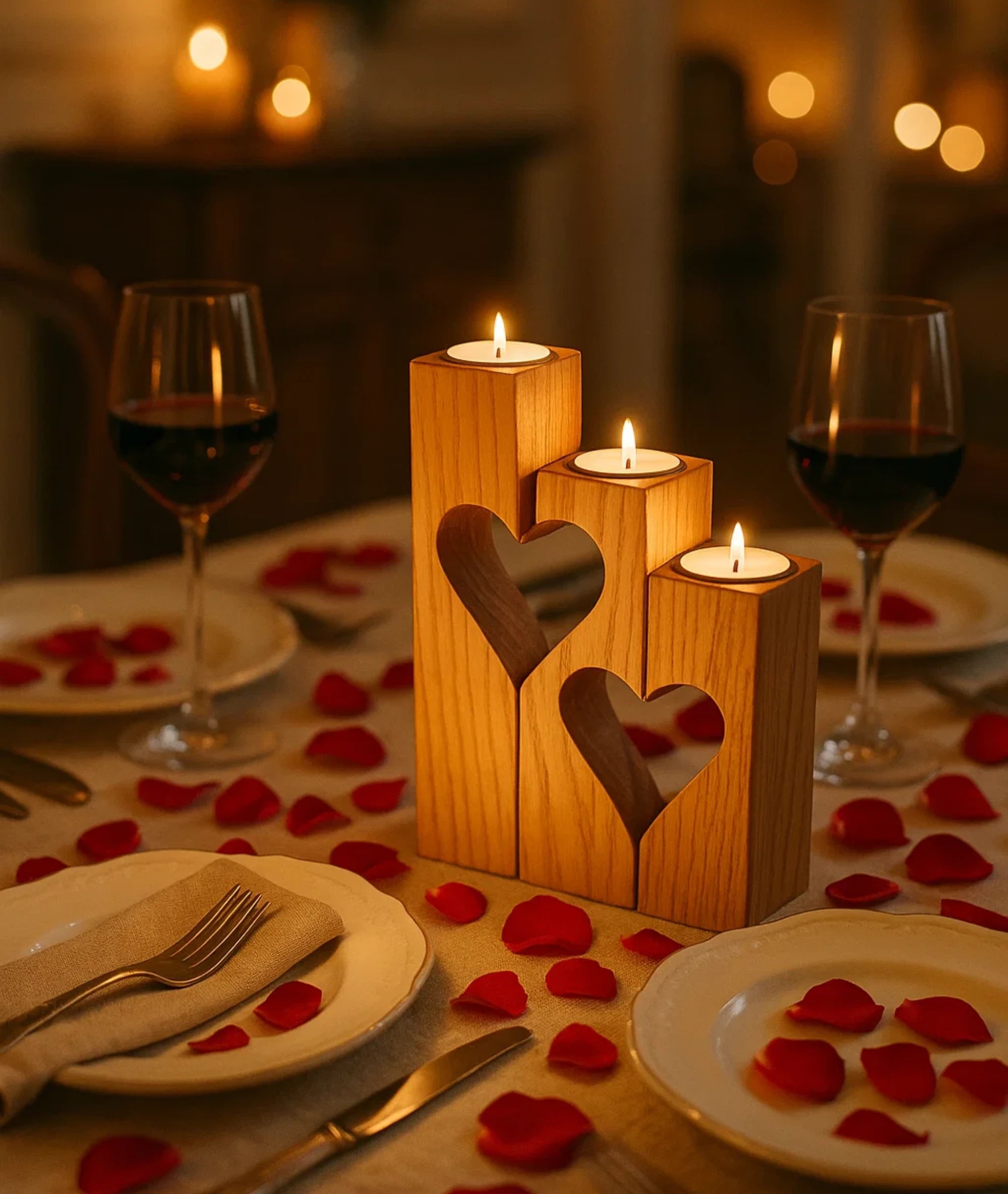 Sweetheart Love Light Wooden Candle Holders